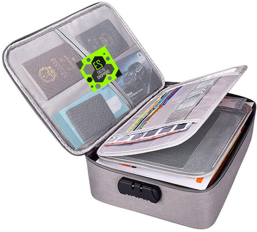 Excite Shoppers Quality Multi layer Travel Waterproof Document storage Bag With Safety Lock Small Travel Bag  - A4 Size(Grey)