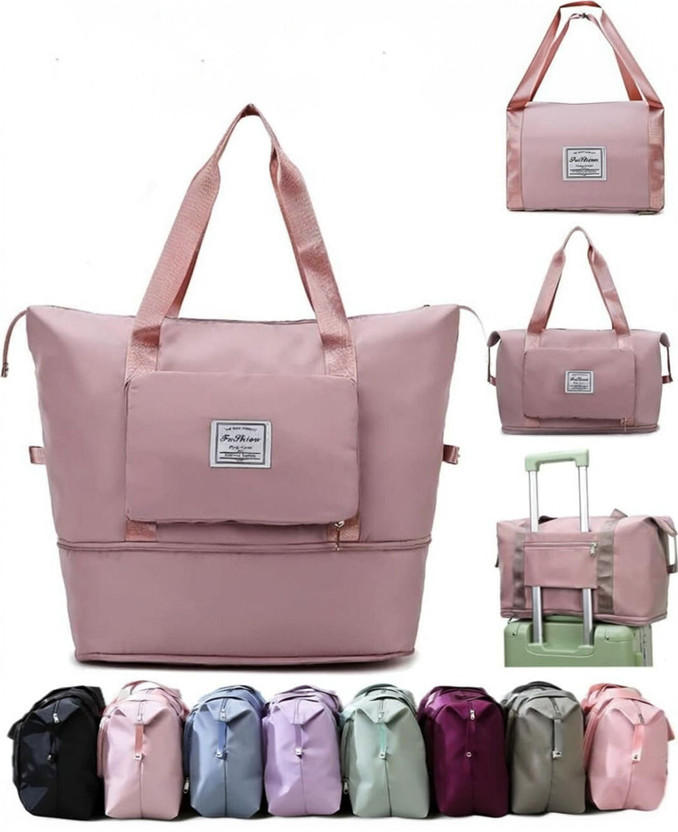 Woomzy Large Capacity Folding Bag, Travel Lightweight Waterproof Carry Luggage Bag Small Travel Bag  - L(Pink)