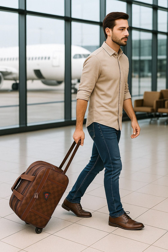 TagVin Premium Trolley Bag | Waterproof Faux Leather | 2-Wheel Travel Luggage | Durable Small Travel Bag  - Big(Brown)