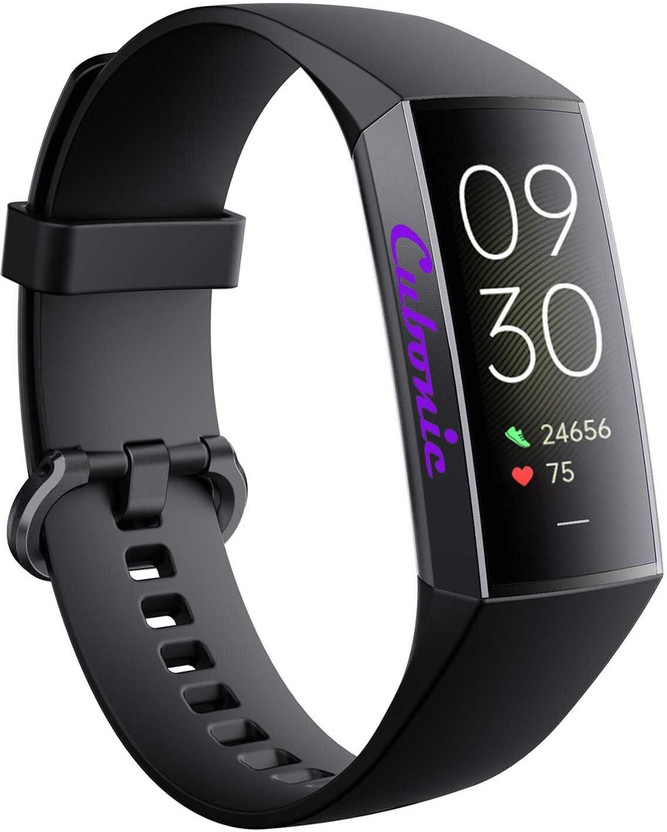 Cubonic C80 Activity Tracker, Health Tracker with Heart Rate Monitor, Sleep Tracker(Black Strap, Size : Medium)