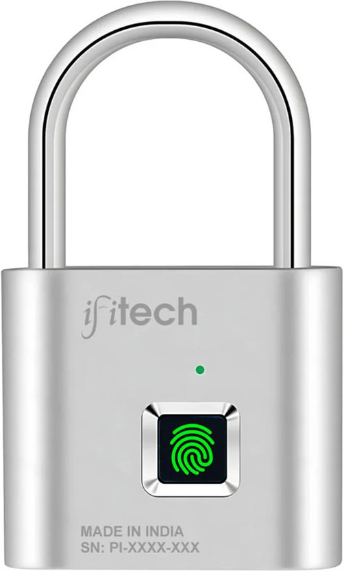 IFITech Smart Fingerprint Padlock, Biometric Keyless Lock with 20 Fingerprint Storage, Rechargeable | Ideal for Homes/Office/Travel (Small) Smart Door Lock(Grey)
