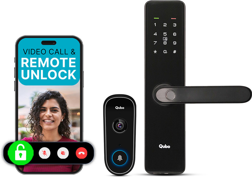 Qubo Qubo Essential Lock Black + Video Doorbell Combo|Remote Unlock via Video Call Screen|2-Way Talk|AI Alerts Smart Door Lock(Black) - Flipkart Deal