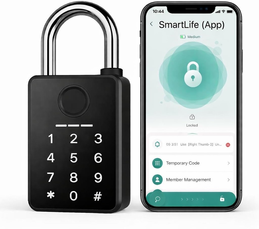 AERYS Smart Lock Fingerprint & Password Padlock | 5-Way Unlock | Lock for Gym, Office, Home, Luggage, Gate – Waterproof & Long Smart Door Lock(Black)