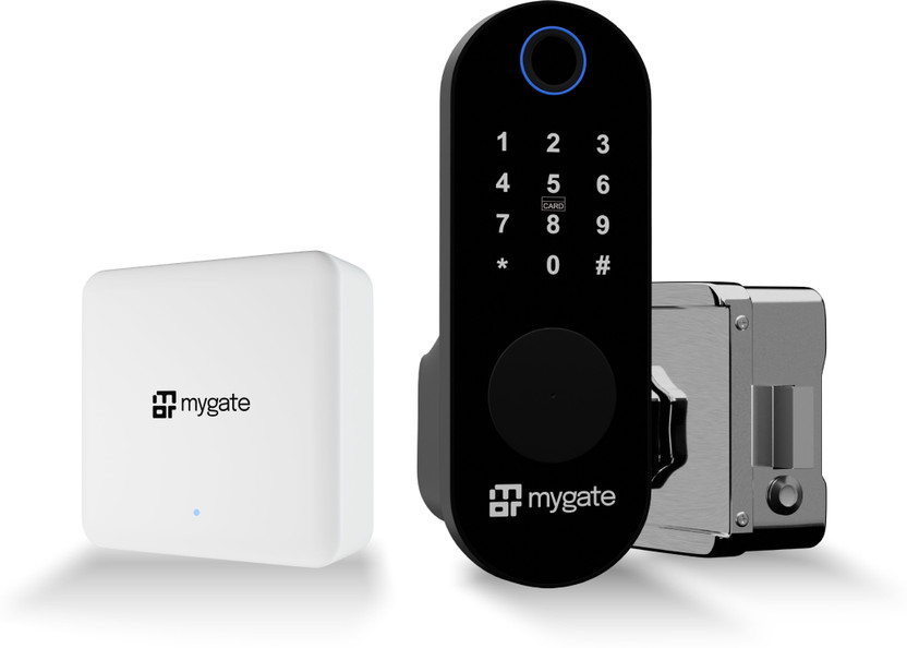 Mygate Lock Edge with WiFi Gateway | 6-in-1 Unlock – Fingerprint, PIN, RFID, App, OTP & Key | 2-Year Warranty Smart Door Lock(Black)