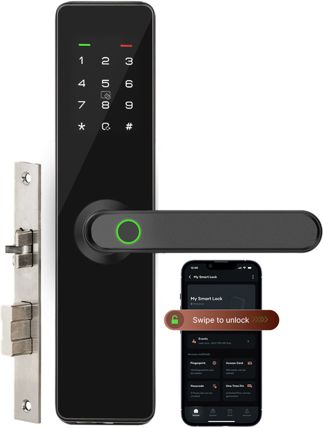 Qubo Smart Lock Essential| 7-Way Unlocking | 2 Bolts| Mobile App | Fingerprint | 2-Year Warranty Smart Door Lock(Black)