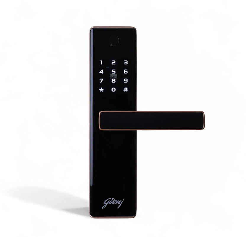 Godrej Locks Digital Lock | Catus Advantage | Smart Lock for Wooden Door | 4 in 1 Access | Fingerprint | RFID | PIN Access | Mechanical Key | Rose Goldk Finish | 3 Year Warranty Smart Door Lock(Black)