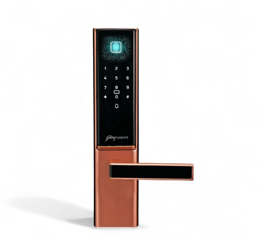 Godrej Godrej Locks Digital Lock I Advantis GSL D1 Lock for Main Door I 7 Access Mode I Scheduled biometric access RFIDPIN CodeNFCBluetooth App I Mechanical Key I Wi-Fi ACS I VDP Compatible I Rose Gold Finish Smart Door Lock(Pink) - Flipkart Deal