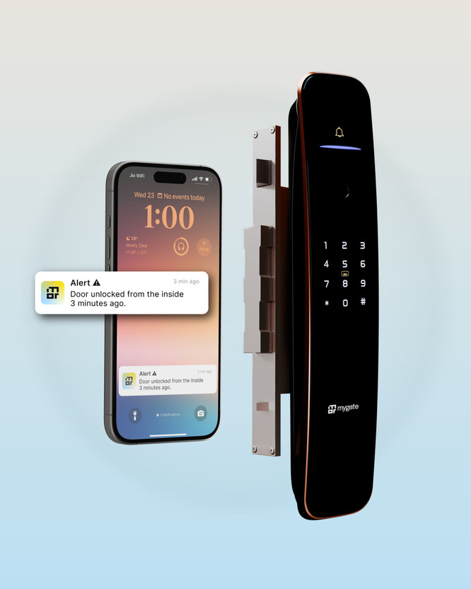 Mygate Lock Pro 2 with WiFi | Inbuilt Door Sensor | 6-Ways to Unlock | Advanced Biometric Smart Door Lock(Mullti Color)