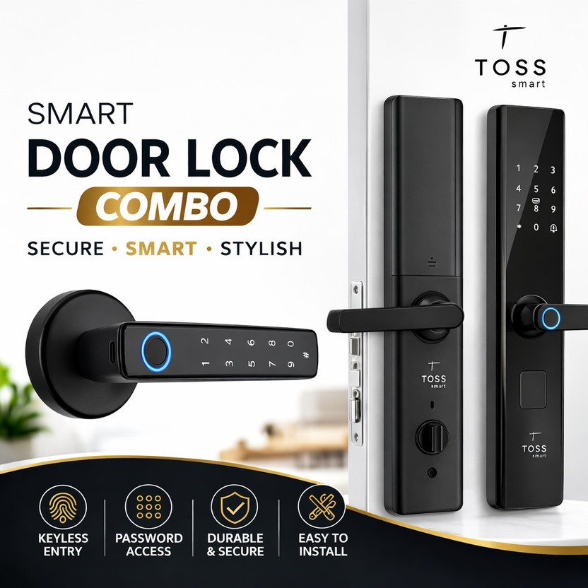 Toss Smart Digital Door Lock Combo | Fingerprint & Password Access | Keypad Smart Lock for Home Security Smart Door Lock(Black)