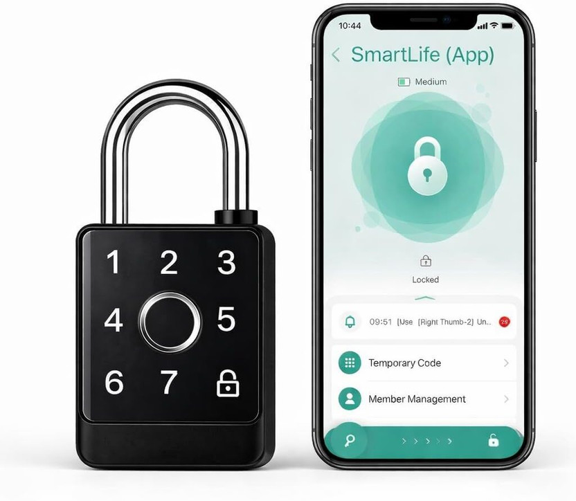 AERYS Smart Lock Fingerprint & Password Padlock | 5-Way Unlock | Lock for Gym, Office, Home, Luggage, Gate – Waterproof & Long Smart Door Lock(Black)