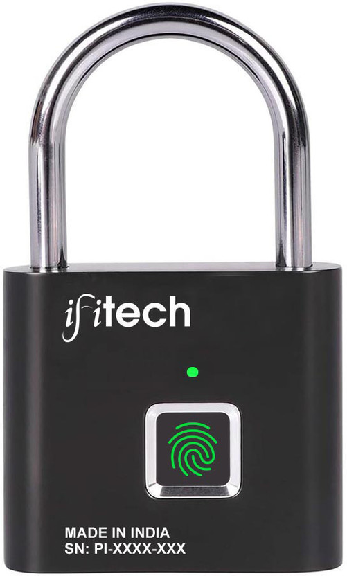 IFITech Smart Fingerprint Padlock, Biometric Lock with 20 Fingerprint Storage, Rechargeable | Ideal for Homes/Office/Travel (Small) Smart Door Lock(Black)