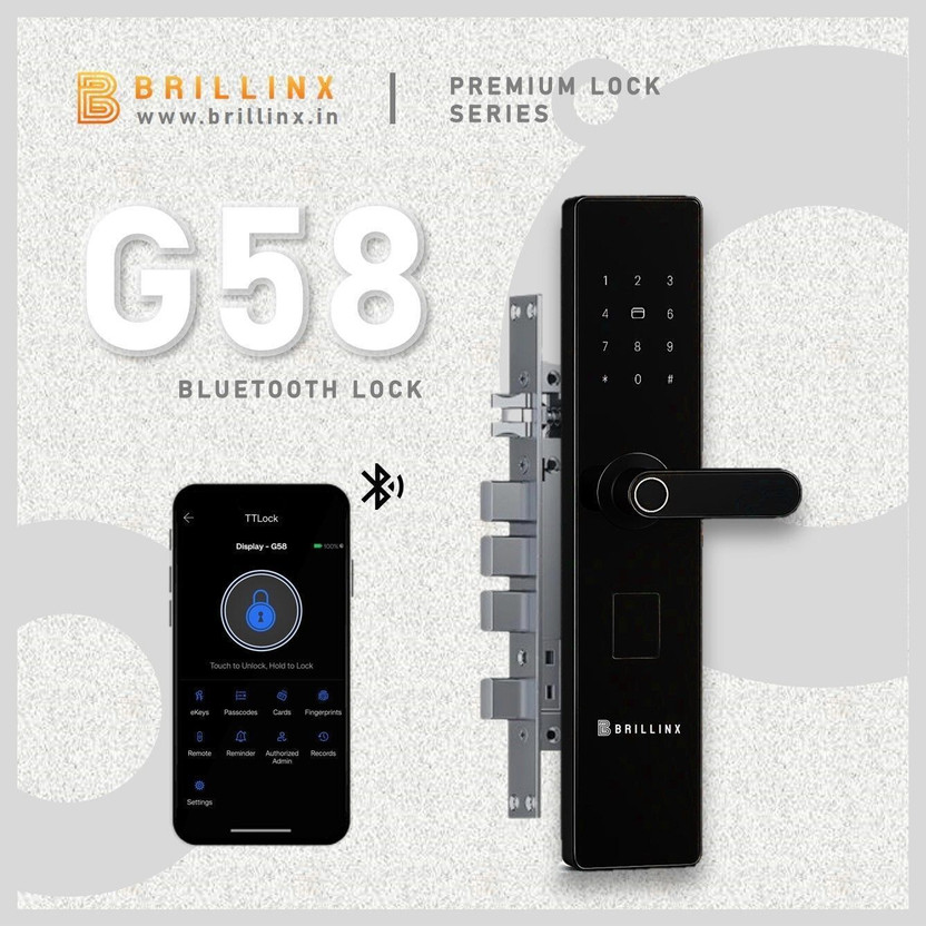 Brillinx M-Set Series 1 Pro Smart Door Lock Wifi | 6-Way Unlocking | 5 Bolts | Fingerprint | Remote Unlocking via OTP | PIN | RFID Access Card | Mobile App | Mechanical Key Smart Door Lock(Black)