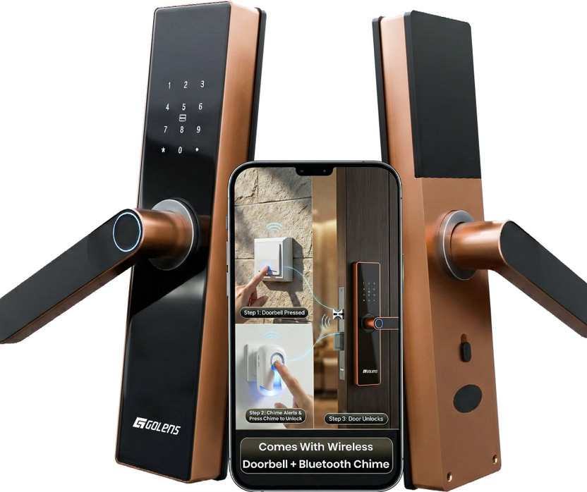 GOLENS X3N Pro 9-Ways Unlock WiFi Smart Door Lock with Advanced Wireless Doorbell + Smart Chime Technology Smart Door Lock(Brown)