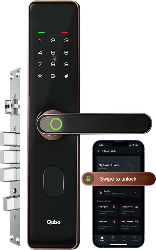 Qubo Smart Lock Select | 7-Way Unlocking | 5 Bolts| Mobile App | Fingerprint | 2-Year Warranty Smart Door Lock(Black)
