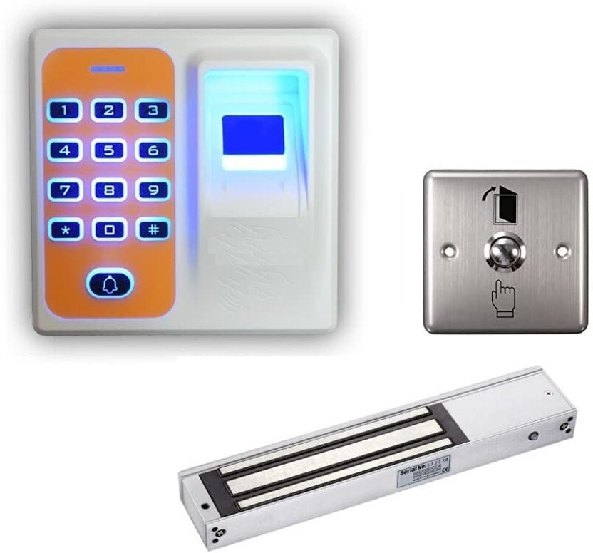 HANUTECH Mini Fingerprint Door Access Control System with EM Lock 600 & SS Exit Switch Door Locks(Fingerprint, Password)