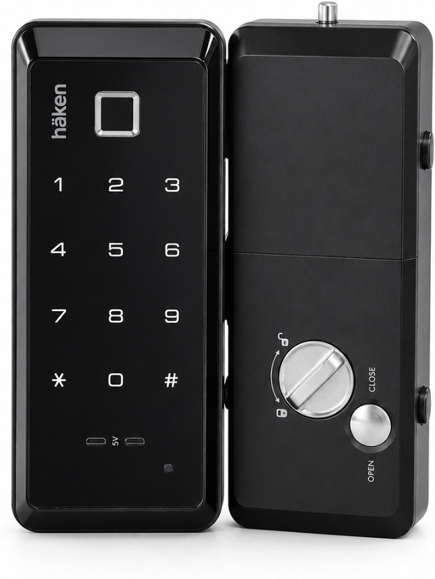 Haken Haken HDL-R32N Digital Door Lock for Wooden Door | 2-Way Access – Fingerprint & PIN Password | Smart Touch Keypad | Slim Design | Black Smart Door Lock(Black)