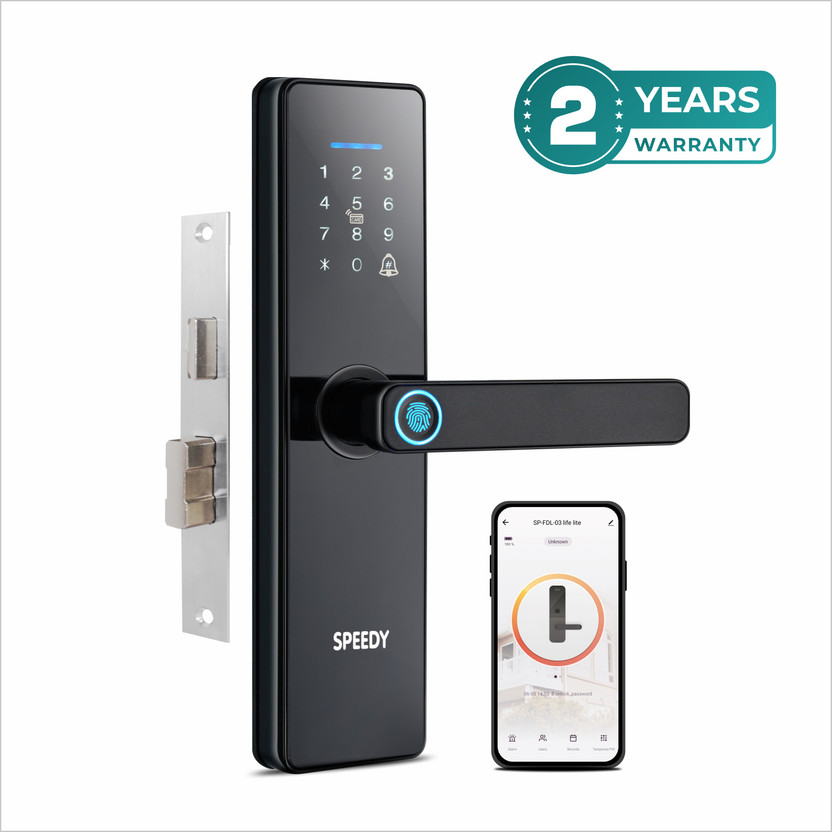 SPEEDY WiFi Enabled Smart Door Lock for Main Door with 5 in 1 Access | Biometric, 2 Emergency Keys | (No Extra Gateway Required) | 5 in 1 Life LITE |2-Year Warranty & Free Installation by Brand Smart Door Lock(Black)