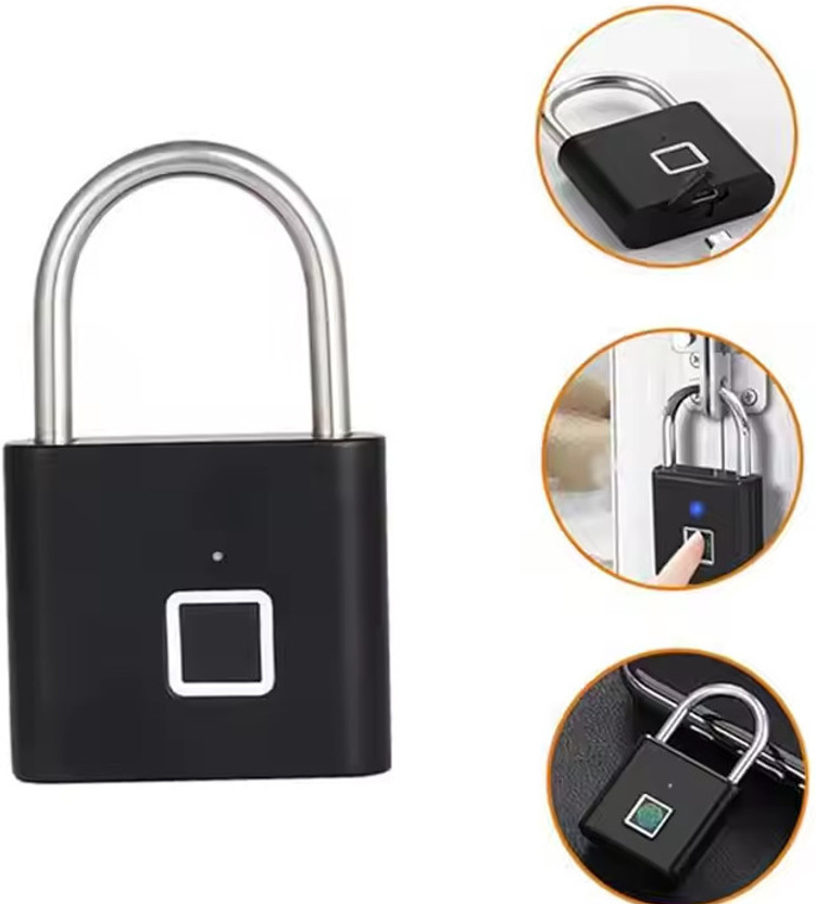 SEAHAVEN Smart Lock Fingerprint Biometric Padlock 10 Fingerprint User Rechargeable Smart Door Lock(Black)