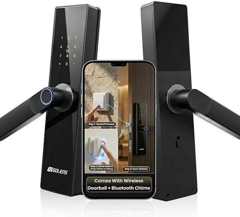 GOLENS X3N Pro 9-Ways Unlock WiFi Smart Door Lock with Advanced Wireless Doorbell + Smart Chime Technology Smart Door Lock(Black)