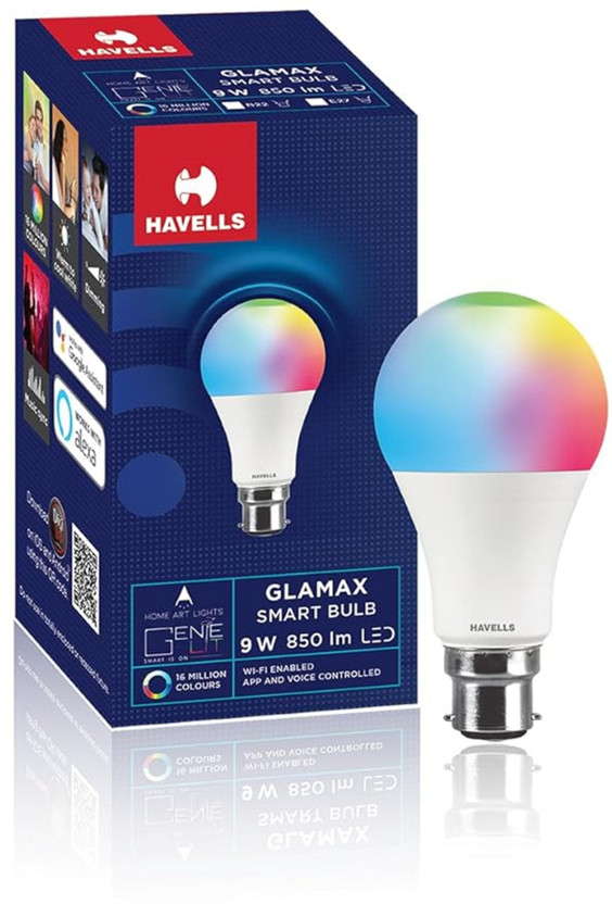 HAVELLS Glamax 9W Wi-Fi LED Smart Bulb With Music Sync Function, Compatible With Alexa Smart Bulb
