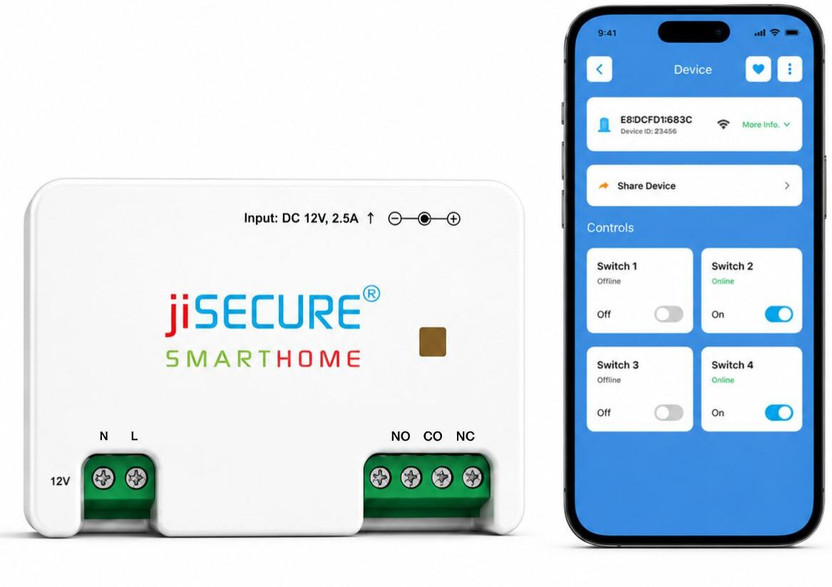 jiSECURE 4 Node Smart Switch | WiFi & Bluetooth | 4-Channel Smart Home Controller Smart Switch(White)