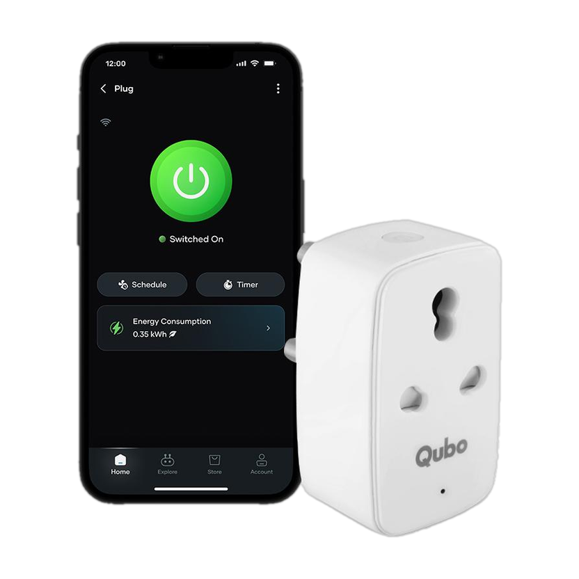 Qubo 16A Smart Plug | Wi-Fi+BT | App & Voice Control | For Large Appliances Smart Plug(White)