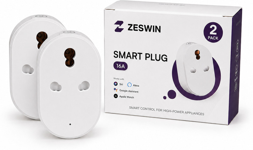 Zeswin Volt One 16A Wi-Fi Enabled Smart Plug with Energy Tracking for Heavy Appliances Smart Plug(White)