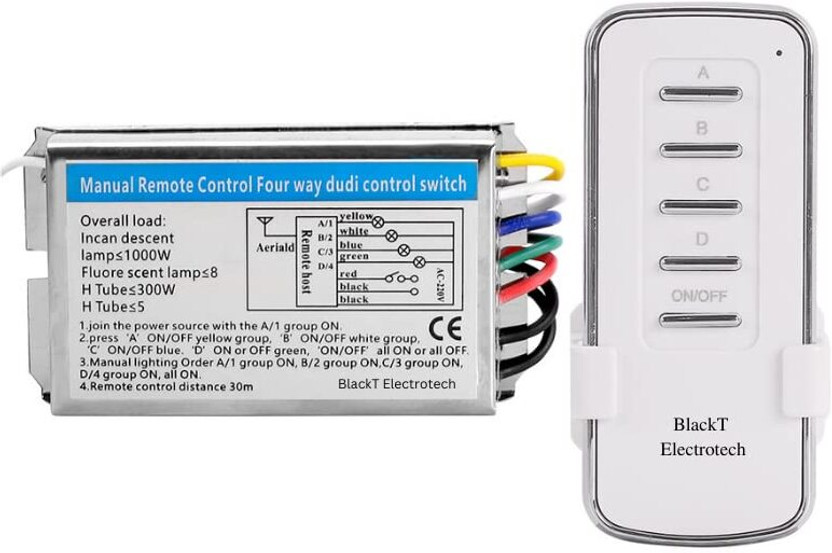 Blackt Electrotech (BT16R) RF Remote Switch Board For Fan , Lights On/Off | RF Remote Switch Board Smart Switch(White)