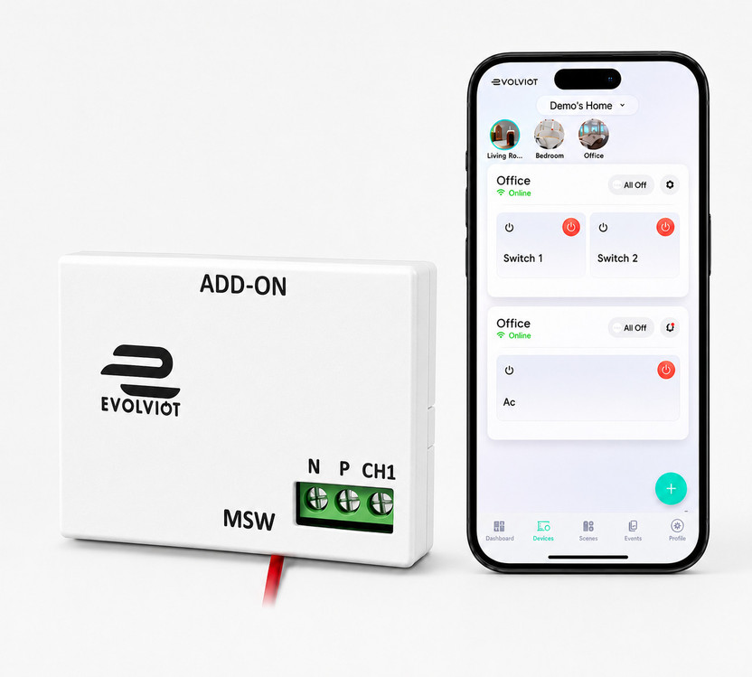 EvolvIOT 1 Node Smart Switch Module, SW1R1T0A30-W Wi-Fi, Black Smart Switch(White)