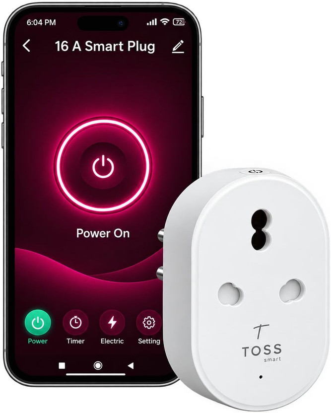 Toss Smart 16A Wi-Fi Plug with Energy Monitoring for Geysers, ACs & Smart Homes Smart Plug(White)