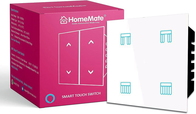HomeMate Wi-Fi Smart Switch Touch Panel (Pack of 1) | Curtain/Blind/Tubular/Projector Smart Switch(White)