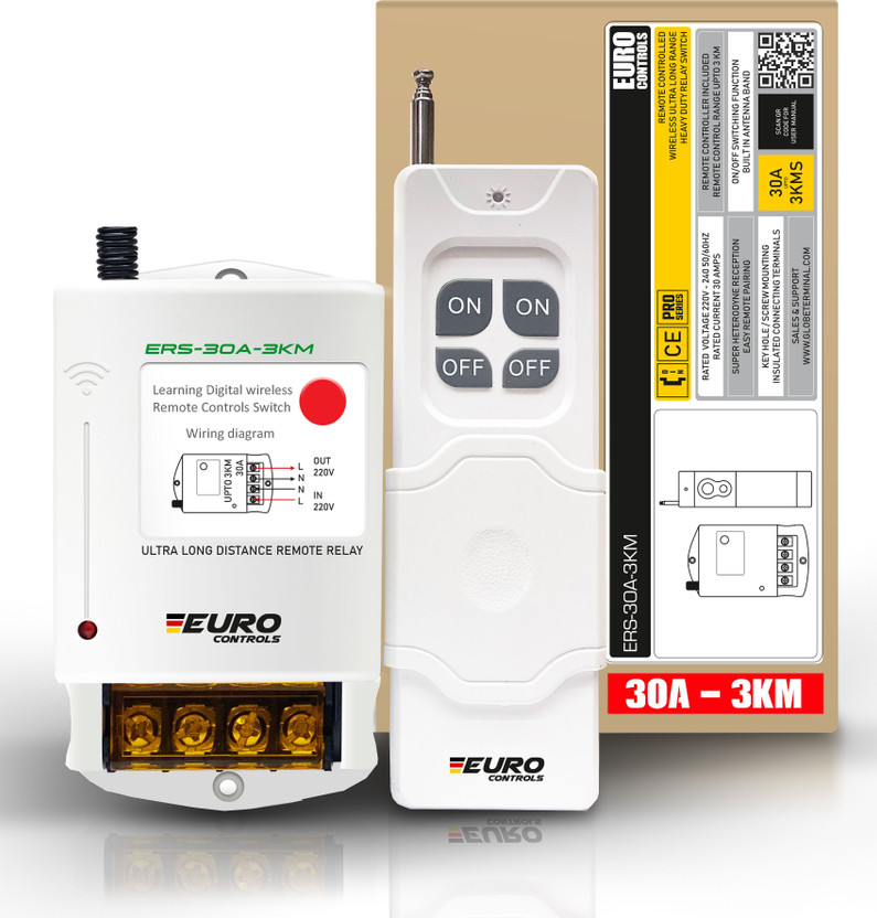 Euro Controls ERS-30A Ultra Long Distance Remote 1 to 3 km 30A relay Superheterodyne Receiver Smart Switch(White)
