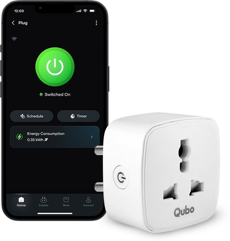 Qubo 10A Smart Plug | Wi-Fi+BT | App & Voice Control | For Small Appliances Smart Plug(White)