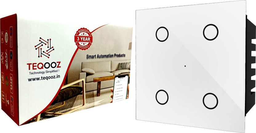 TEQOOZ 4-Touch Smart WiFi Switch | Smart Life, , , Siri | Glass Finish | Smart Switch(White)