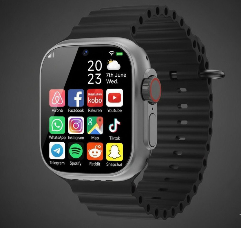 FITRIC T800 Ultra BT Calling Watch, Wireless Charging, Health Tracking Sensor (Black) Smartwatch(BLACK Strap, FREE SIZE)