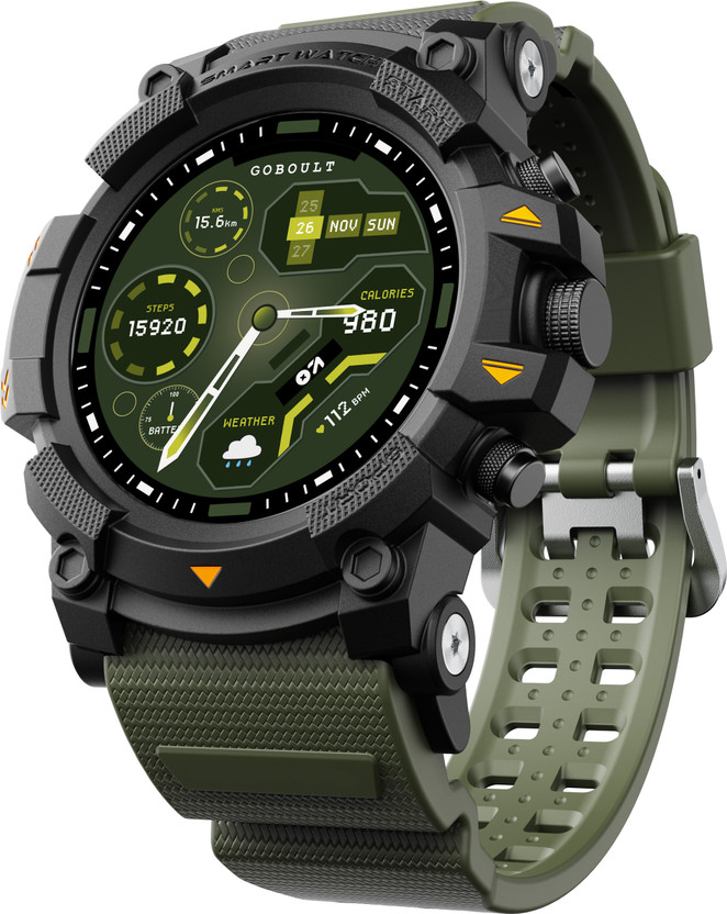 GOBOULT Thrux 1.39''HD Screen, GPS Tracker, Working Crown Smartwatch(Green Strap, Free Size)