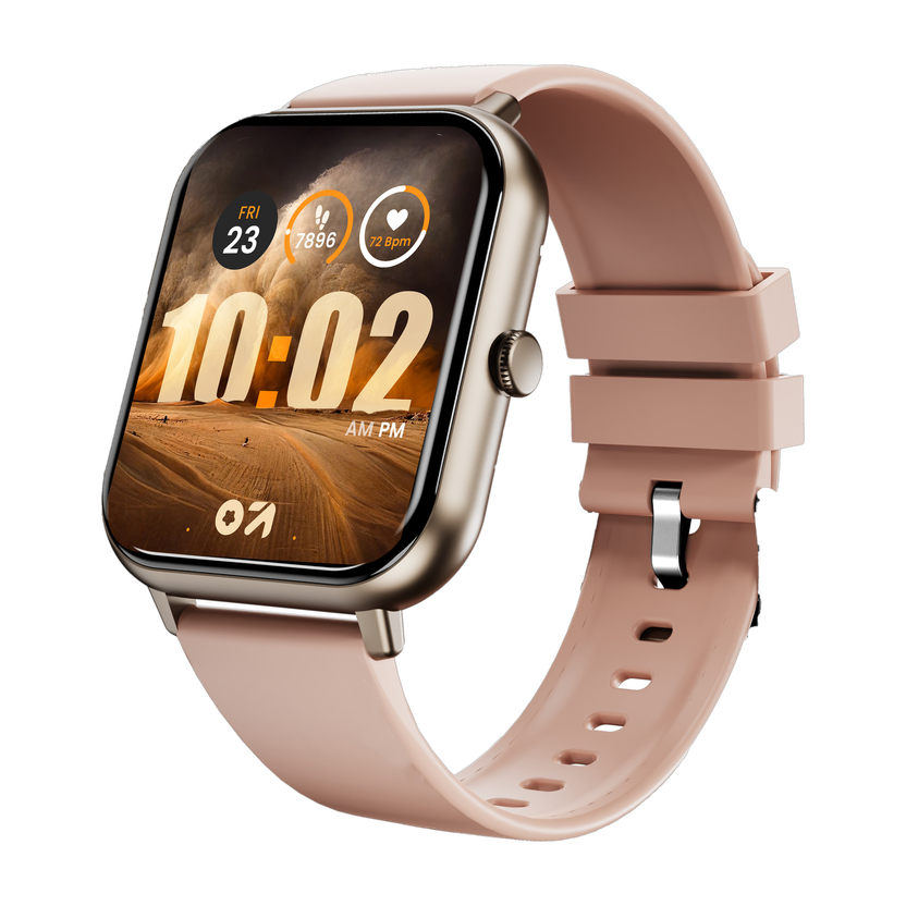 GOBOULT Drift+ 1.85'' HD Display ,BT Calling, 500 Nits Brightness, IP67 Smartwatch(Peach fuzz Strap, Free Size)