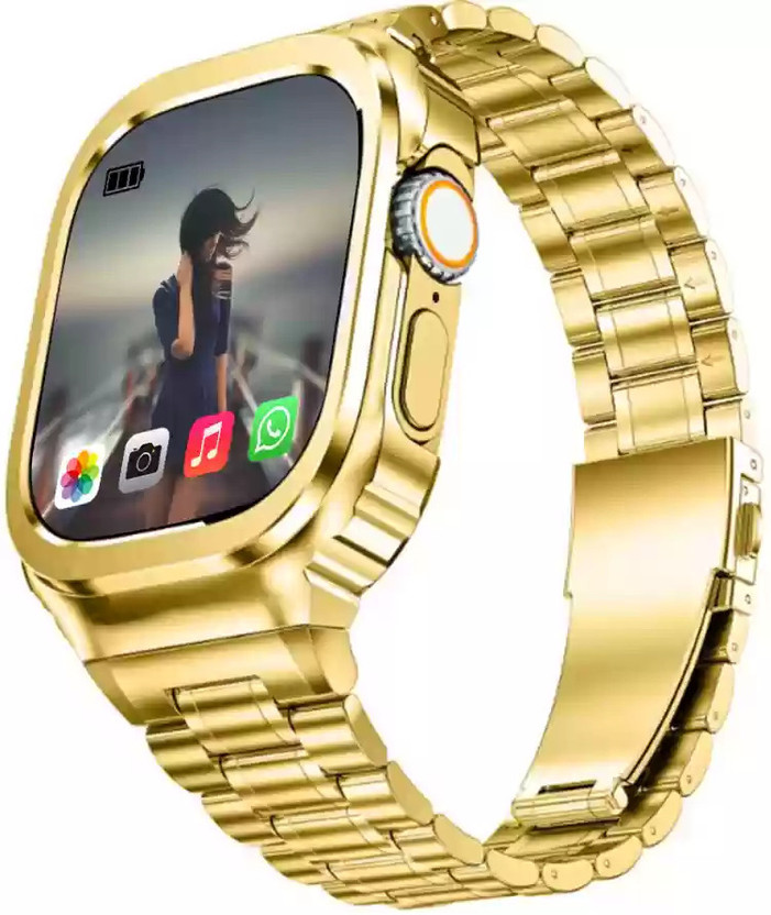 DADO S9 Ultra Golden Watch with Two strap Wireless charger and Bluetooth calling Smartwatch(Golden Strap With One Random Color Black / Orange Strap, Free Size)