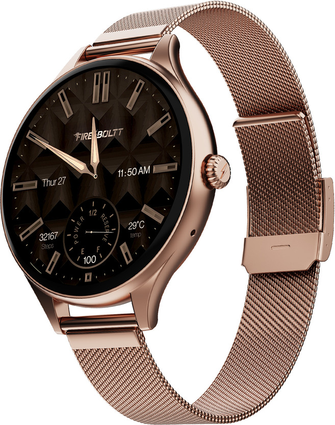Fire-Boltt Hurricane Air 1.26 Round Display Rotating Crown Metal Body Wireless Charging Smartwatch(Rose Metal Strap, Free Size)