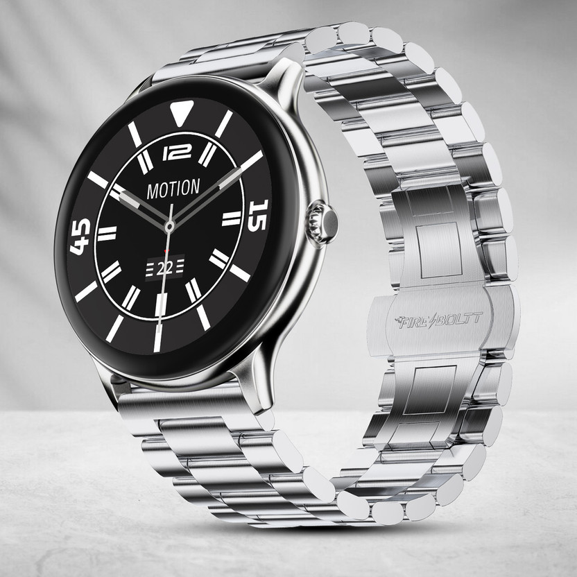 Fire-Boltt Ninja Talk 35.3mm (1.39) Round Bluetooth Calling Metal Body,120 Sports Modes Smartwatch(Silver Steel Strap, 1.39)