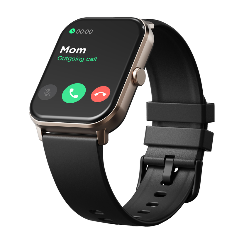 GOBOULT Drift BT Calling HD Display, 140+ Watchface, BT calling, IP68 Smartwatch(Sand Black Strap, Free Size)