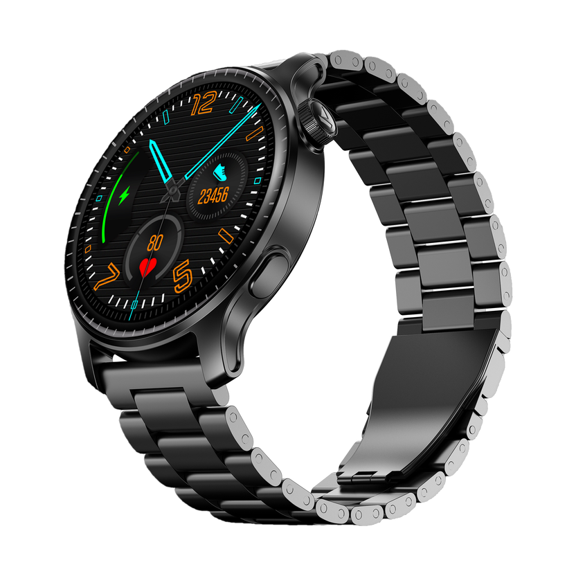 boAt Ultima Prime w/ 1.43"AMOLED Display, AOD, Personalized Nudges, Functional Crown Smartwatch(Steel Black Strap, Free Size)