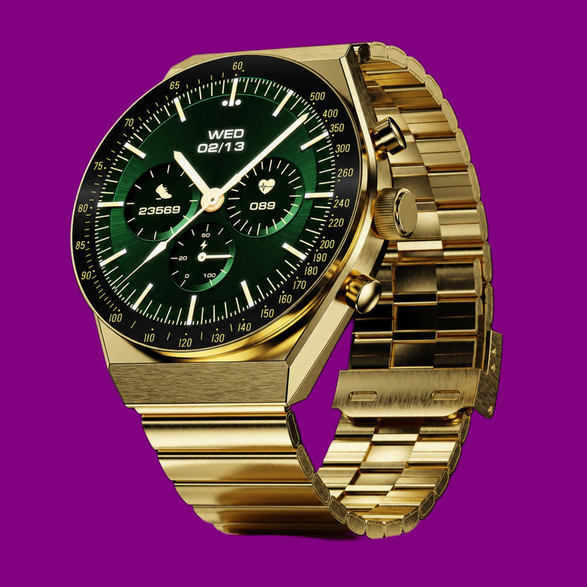 KK07 Classic Stainless Steel Smartwatch with 36.3mm AMOLED & Bluetooth Calling Smartwatch(Gold Strap, mm)