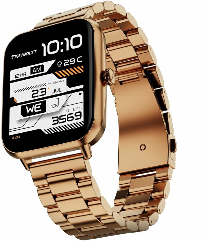 Fire-Boltt Ninja Blaze 1.83" HD Display Stainless Steel Built Bluetooth Calling Metal Body Smartwatch(Imperial Gold Strap, Free Size)