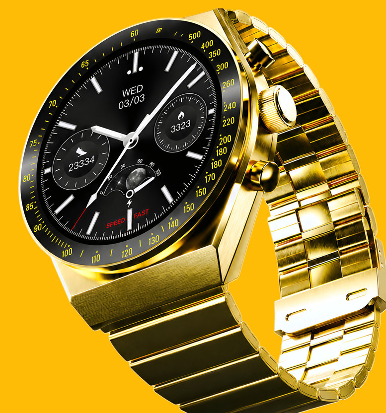 KK07 Advanced Stainless Steel BT Calling Smartwatch 36.3mm AMOLED Display Smartwatch(Gold Strap, mm)
