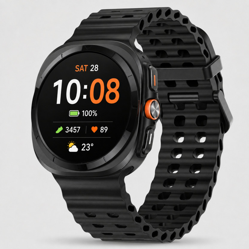 Trendz AeroX ChronoPlusB AMOLED BT Calling Smart Watch IPX5 120 Sport Health Mode 200 Face Smartwatch(Gloss Black Strap, Free Size)