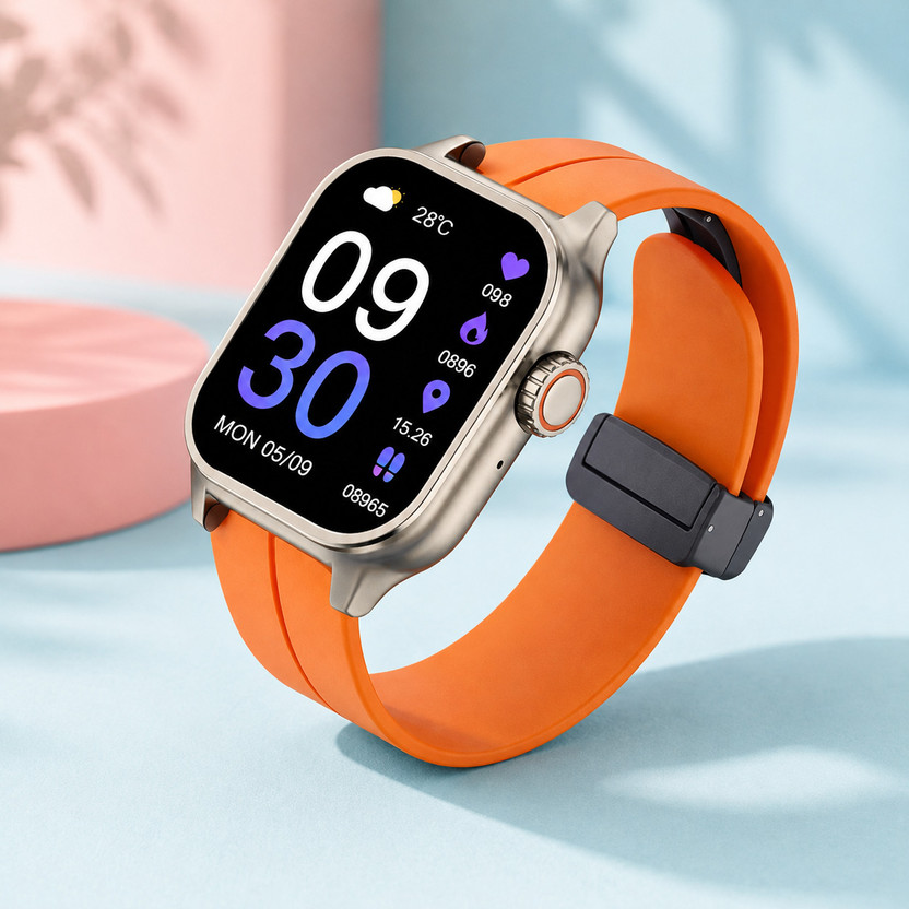 Smart Fitness Big Screen Ultra Max Smart Watch 2.05 inch Latest BT Calling Smartwatch(Orange Alpine Strap, Free)