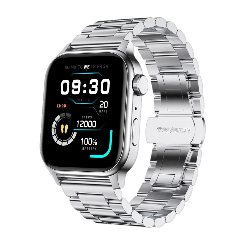 Fire-Boltt Rise Luxe 2026 Stainless Steel, 47mm (1.85) Display, Pro Games, 120+ Sports Smartwatch(Silver Strap, Free Size)