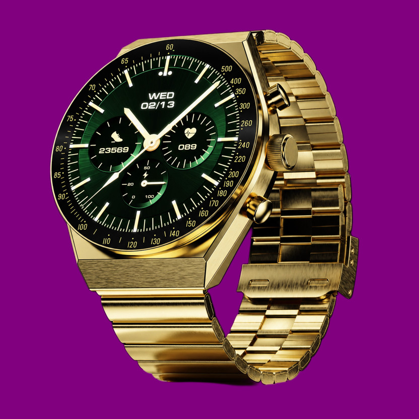 KK07 Classic Smartwatch 1.43 Inch AMOLED Bluetooth Calling Steel Edition Smartwatch(Gold Strap, mm)