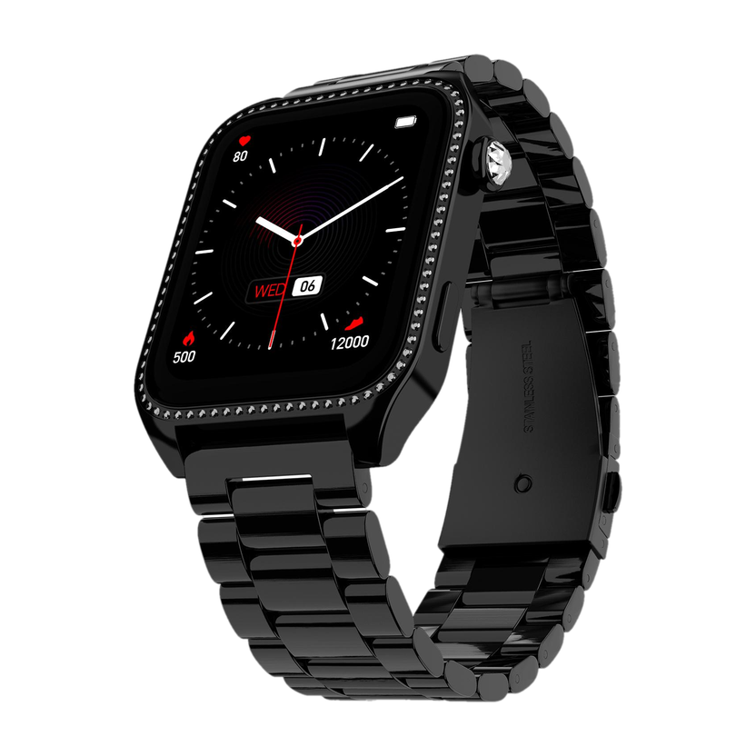 Fire-Boltt Xelor Luxury Stainless Steel, 45.2mm (1.78) AMOLED, 368*448 px Diamond Studded Smartwatch(Black Strap, Free Size)